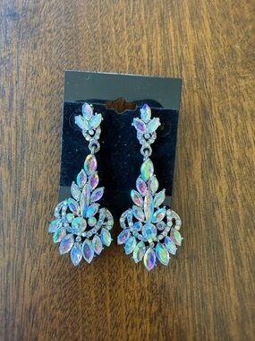 Aurora Crystal Teardrop Dangle Earrings - Iridescent Pageant Prom